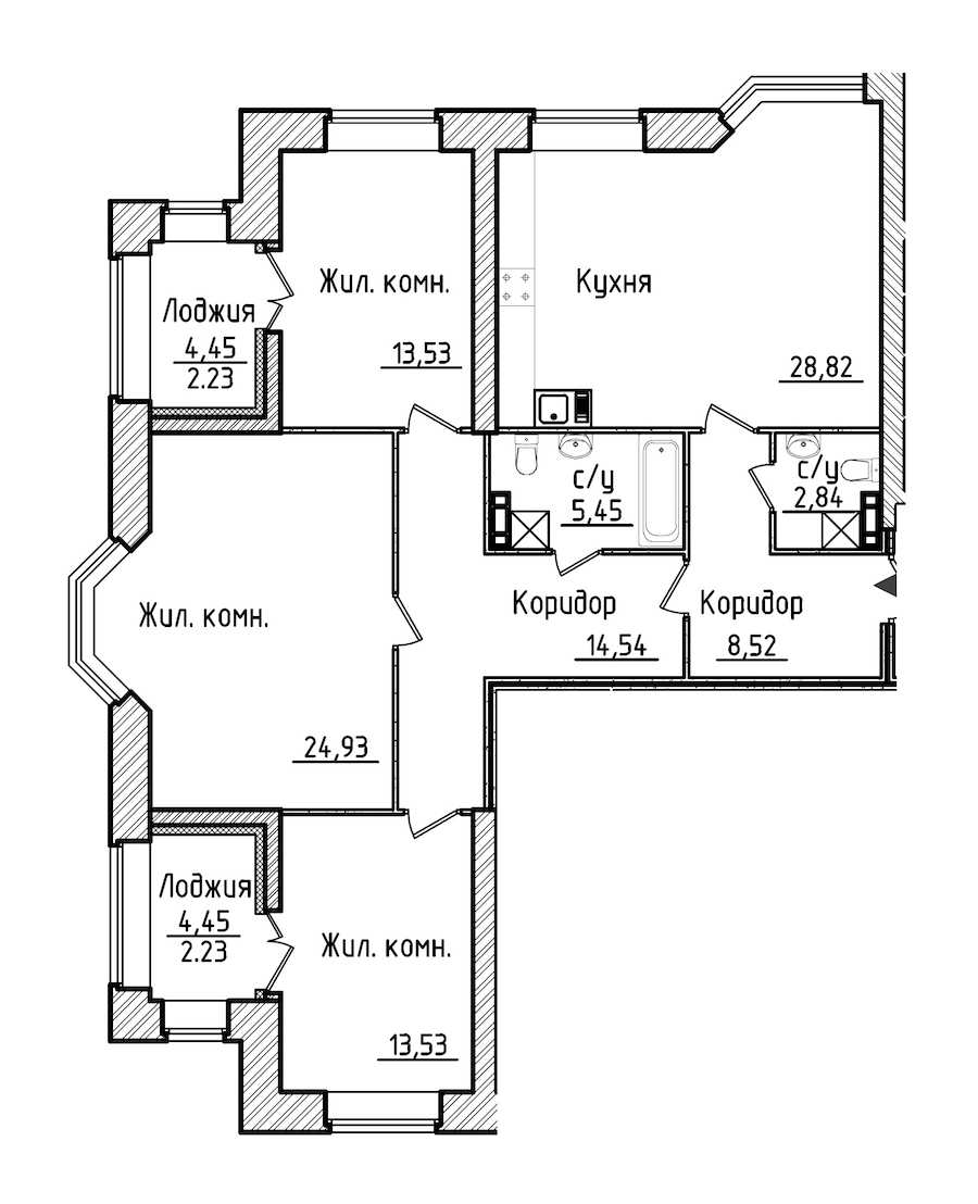Трехкомнатная квартира в Строительный трест: площадь 116.62 м2 , этаж: 3 – купить в Санкт-Петербурге